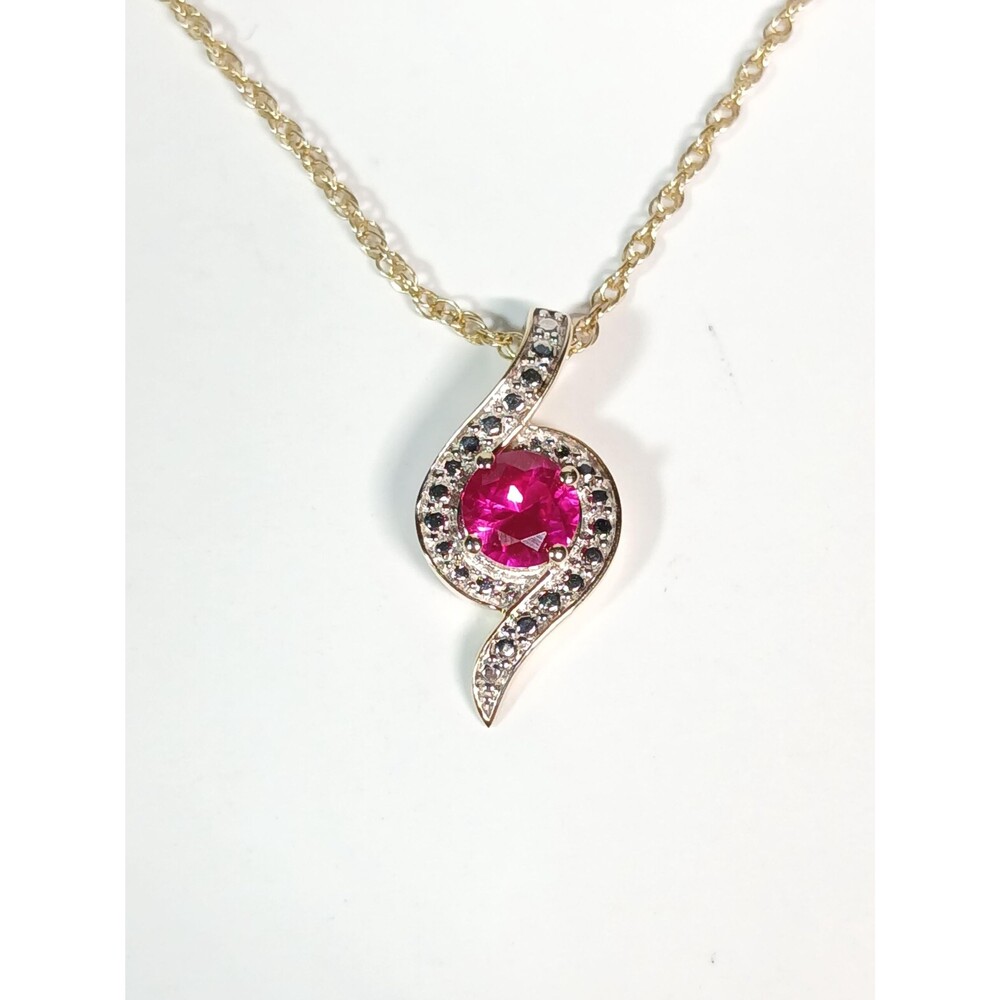 Sterling Silver Pink Topaz Silver Accents Gold Tone Pendant Necklace - Picture 1 of 16